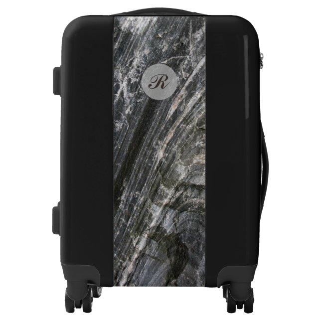 Geology Decorative Rock Gray Waves Monogram Luggage (Front)