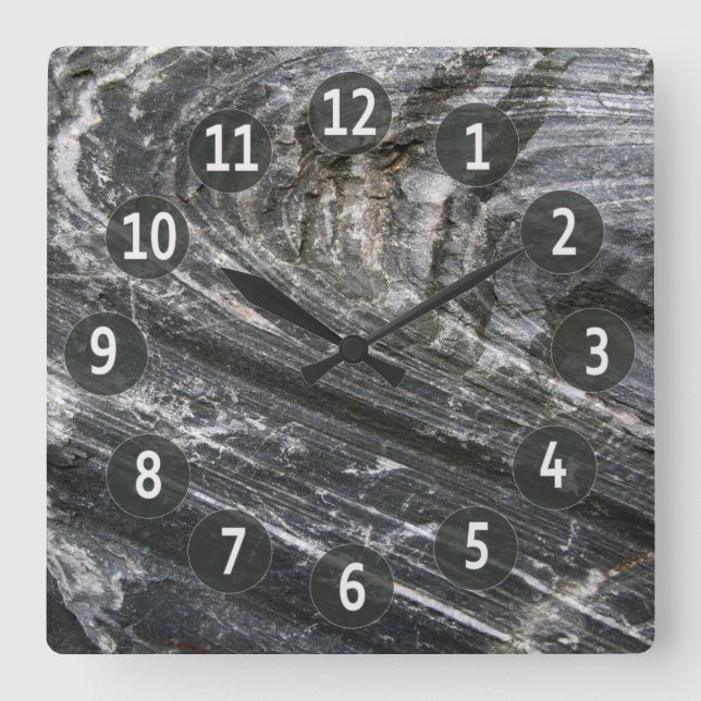 Geology Decorative Rock Gray Waves with Digits Square Wall Clock (Front)