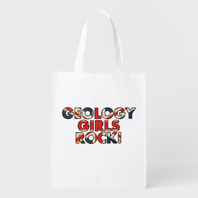 Geology Girls Rock! (UK Flag Version) Reusable Grocery Bag (Front)