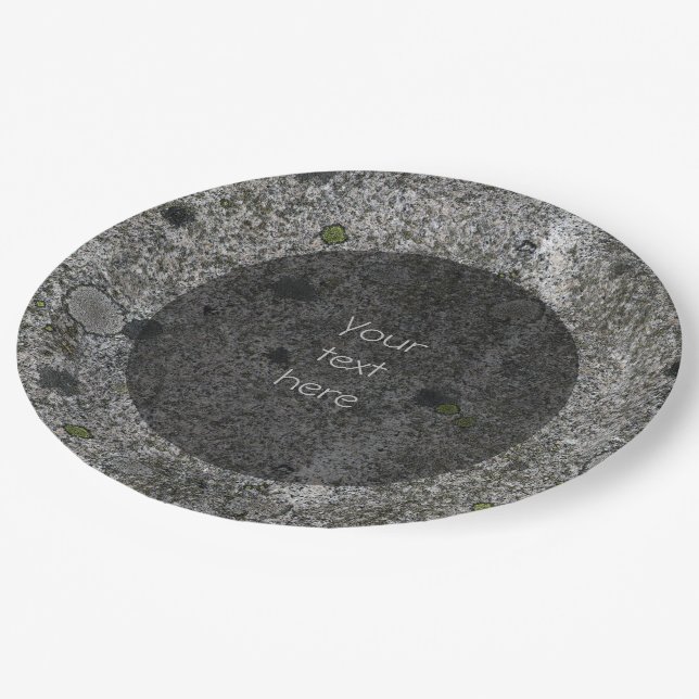 Geology Gray Granite with Moss Details any Text Paper Plates (Angled)