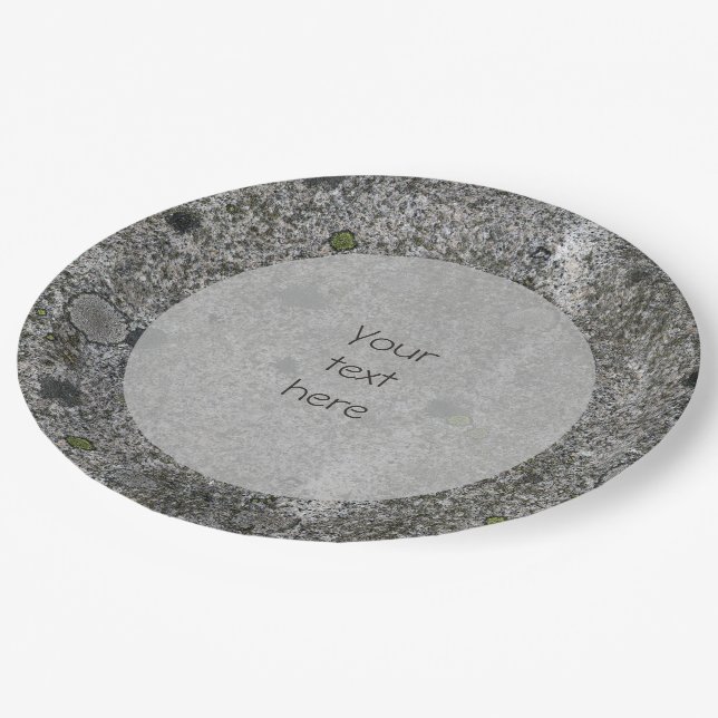 Geology Gray Granite with Moss Details any Text Paper Plates (Angled)