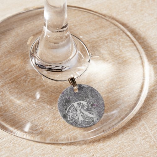 Geology Grey Granite Rock Purple Detail Monogram Wine Glass Charm