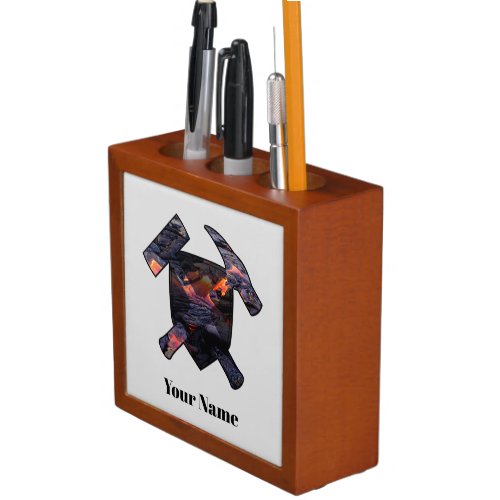 Geology Hammer Logo with Lava Flow Desk Organizer