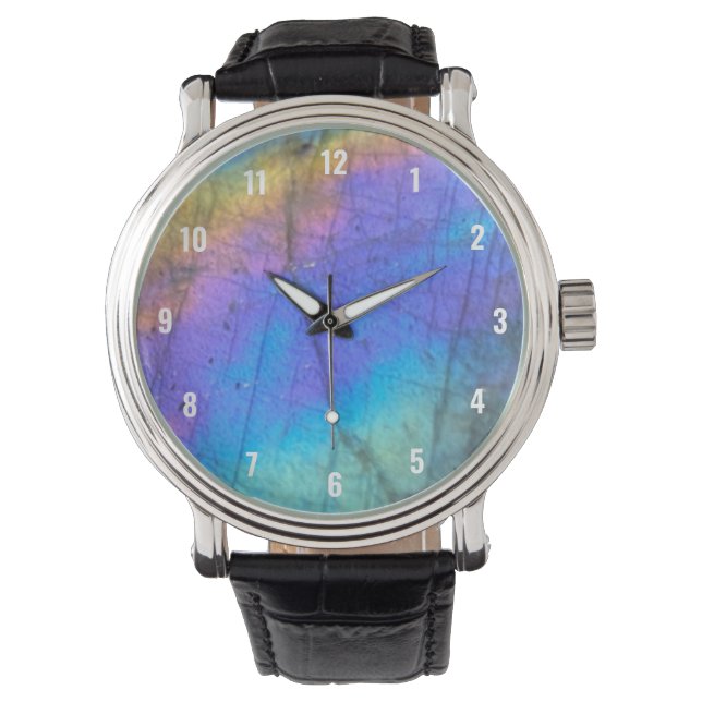 Geology Labradorite Stone Colorful Crystal Pattern Watch (Front)