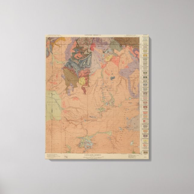 Geology Map, Yellowstone National Part, Wyoming Canvas Print (Front)