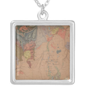 Geology Map, Yellowstone National Part, Wyoming Silver Plated Necklace