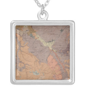 Geology Map, Yellowstone National Part, Wyoming Silver Plated Necklace