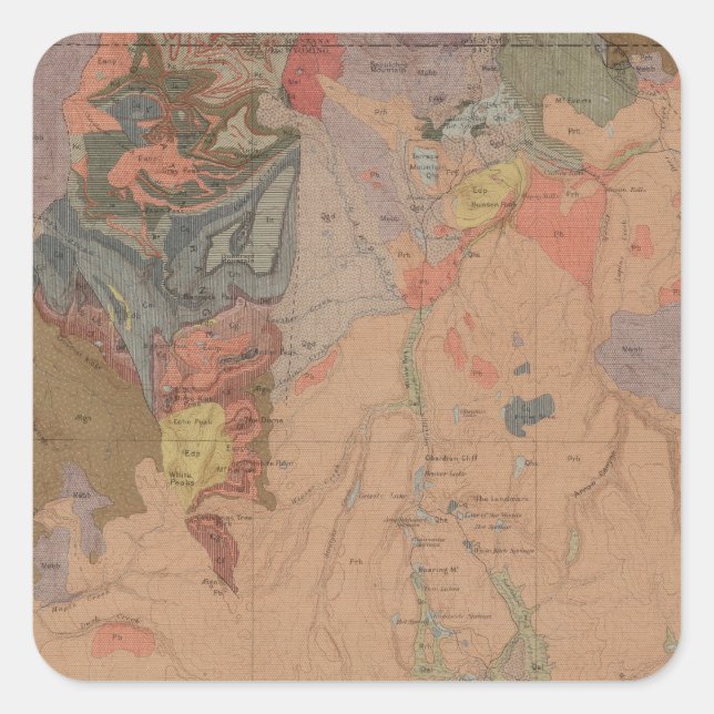 Geology Map, Yellowstone National Part, Wyoming Square Sticker (Front)