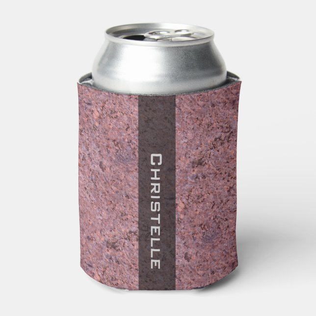 Geology Pink Rock Texture with Name Can Cooler (Can Front)