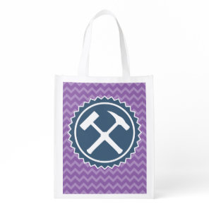 Geology Rock Hammer Badge with Chevron Pattern Grocery Bag