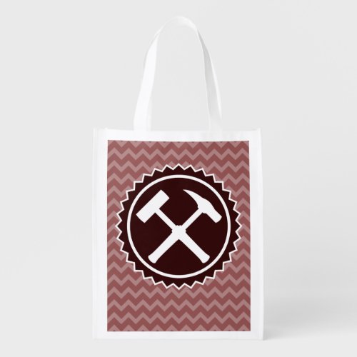 Geology Rock Hammer Badge with Chevron Pattern Reusable Grocery Bag