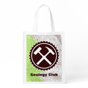 Geology Rock Hammer Badge with Topo Map Grocery Bag