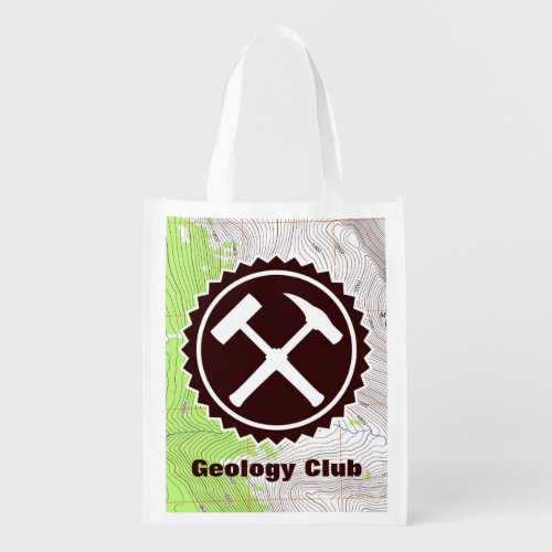 Geology Rock Hammer Badge with Topo Map Grocery Bag