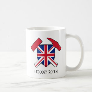 "Geology Rocks" British Flag Crossed Hammer Logo Coffee Mug