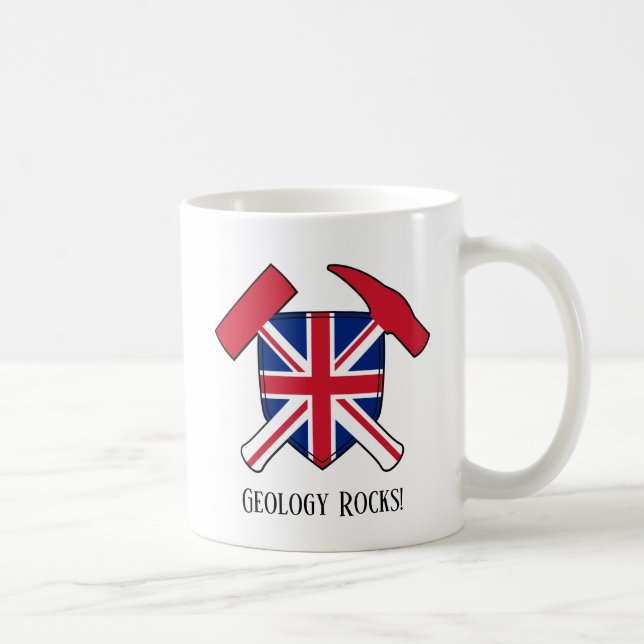 "Geology Rocks" British Flag Crossed Hammer Logo Coffee Mug (Right)