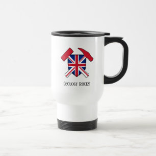 "Geology Rocks" British Flag Rock Hammer Logo Travel Mug