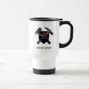"Geology Rocks" Hammer Logo w/ Volcanic Lava Flow Travel Mug