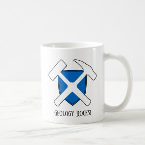 "Geology Rocks" Hammer Logo with Flag of Scotland Coffee Mug