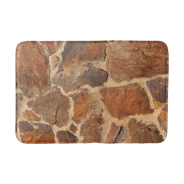 Geology Stone Wall Structure Golden Orange Bathroom Mat (Front)