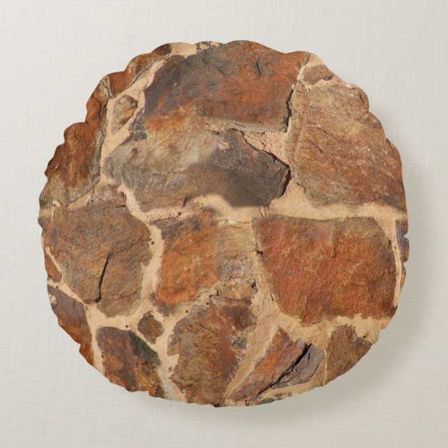 Geology Stone Wall Structure Photo Warm Golden Round Pillow (Front)
