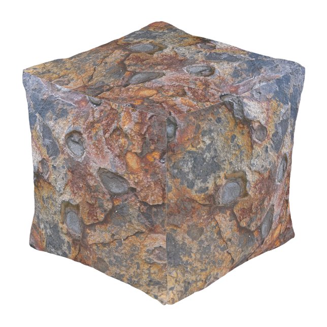 Geology Unique Grungy Rock Texture Outdoor Pouf (Angled Front)