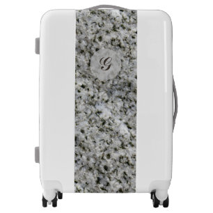 Geology White Granite Rock Texture with Monogram Luggage