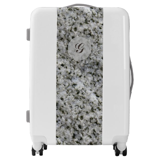 Geology White Granite Rock Texture with Monogram Luggage (Front)