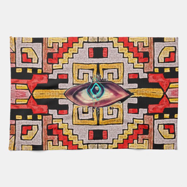 Geomethric Tribal/Ethnic Pattern with Eye Kitchen Towel (Horizontal)