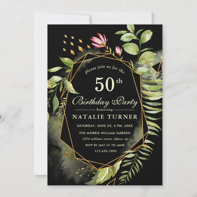 Geometic Floral Wreath Birthday Party Invitation (Front)