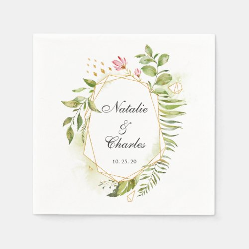 Geometic Floral Wreath Romantic Wedding Napkins
