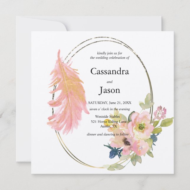 Geometic Watercolor Floral Wedding Invitation (Front)