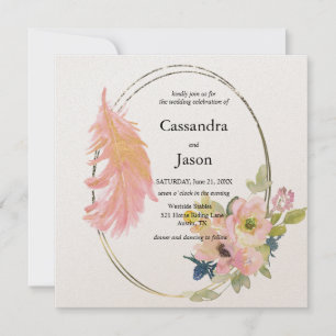Geometic Watercolor Floral Wedding Invitation