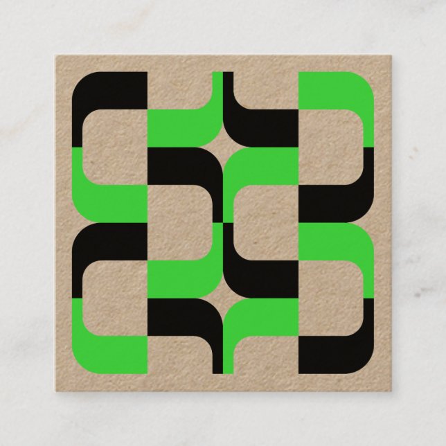 Geometric 020614 - Black and Green Square Business Card (Front)