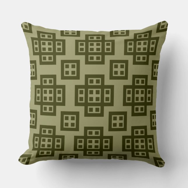 Geometric 030614 - Dark Olive on Khaki Throw Pillow (Front)