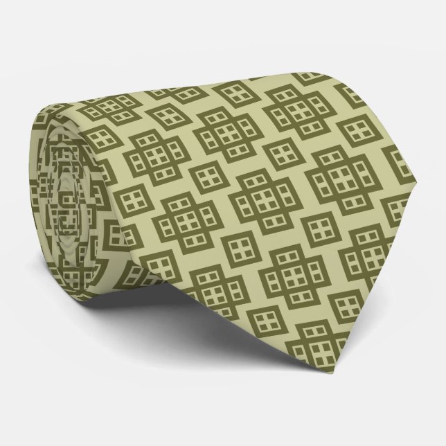 Geometric 030614 - Dp Olive on Lt Khaki Neck Tie (Rolled)