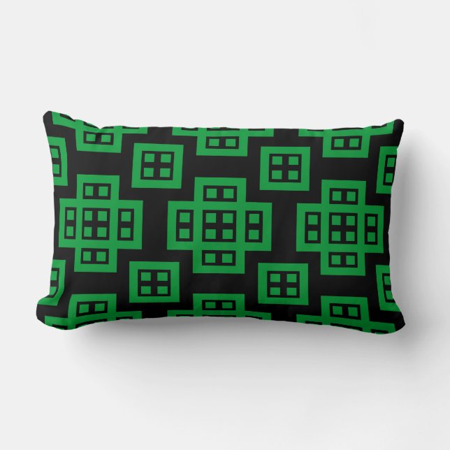 Geometric 030614 - Grass Green on Black Lumbar Pillow (Front)