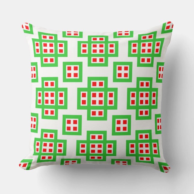 Geometric 030614 - Green and Red on White Throw Pillow (Front)