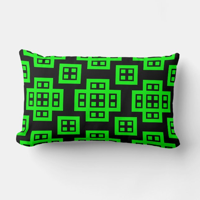 Geometric 030614 - Green on Black Lumbar Pillow (Front)