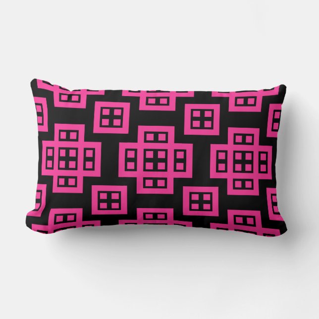 Geometric 030614 - Hot Pink on Black Lumbar Pillow (Front)
