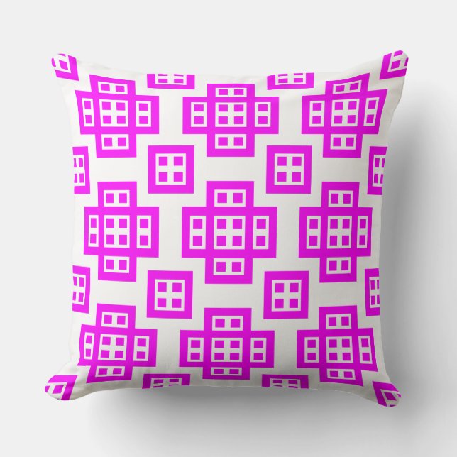 Geometric 030614 - Magenta on White Throw Pillow (Front)