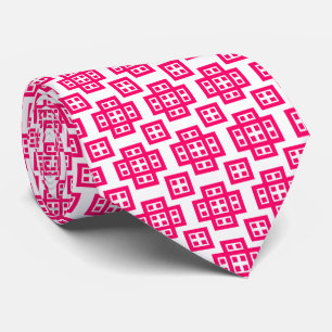 Geometric 030614 - Neon Red on White Neck Tie