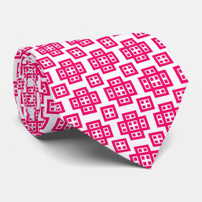 Geometric 030614 - Neon Red on White Neck Tie (Rolled)