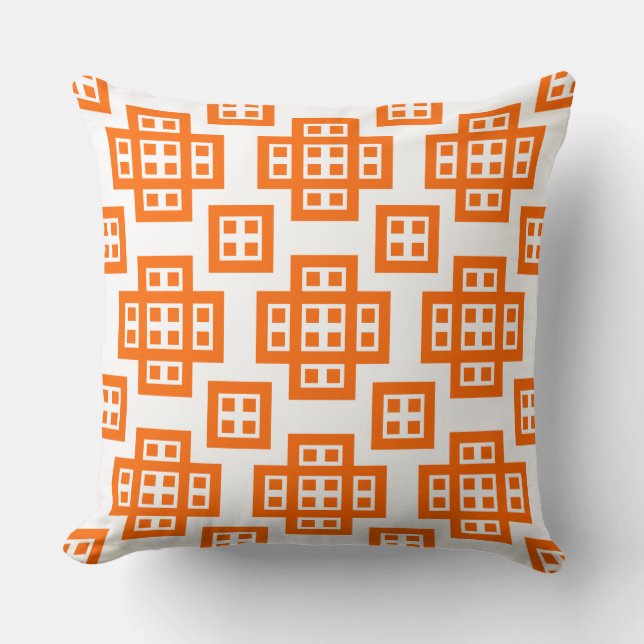 Geometric 030614 - Orange on White Throw Pillow (Front)