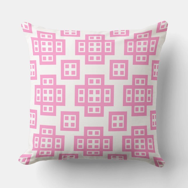 Geometric 030614 - Pink on White Throw Pillow (Front)