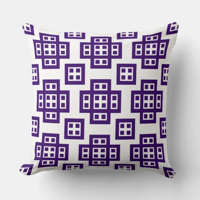 Geometric 030614 - Purple on White Throw Pillow (Front)