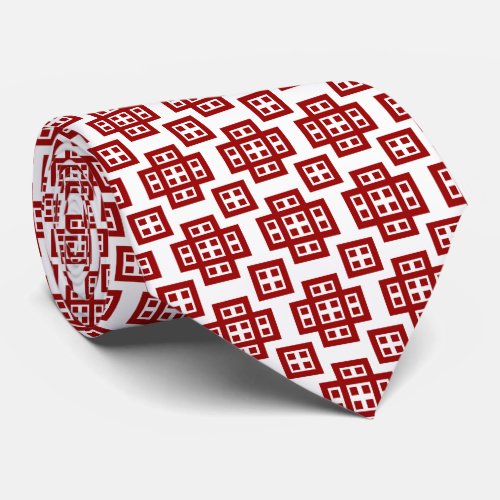 Geometric 030614 _ Ruby Red on White Neck Tie