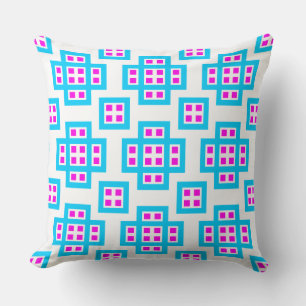 Geometric 030614 - Sky Blue and Magenta on White Throw Pillow