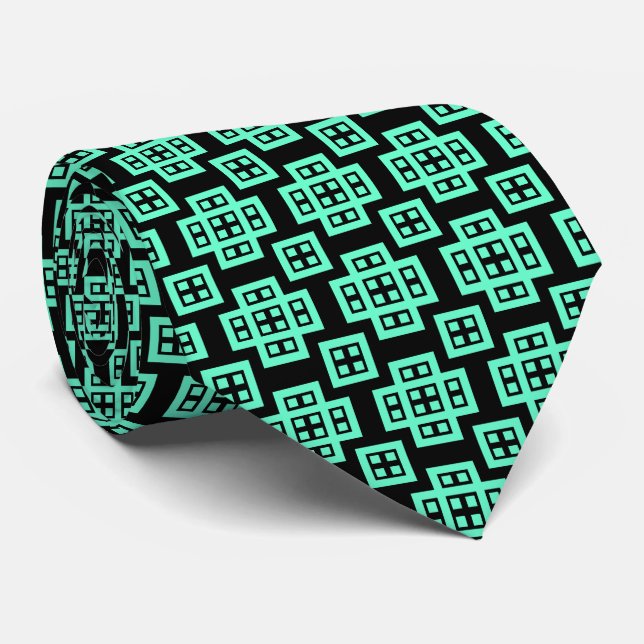 Geometric 030614 - Turqupise on White Neck Tie (Rolled)