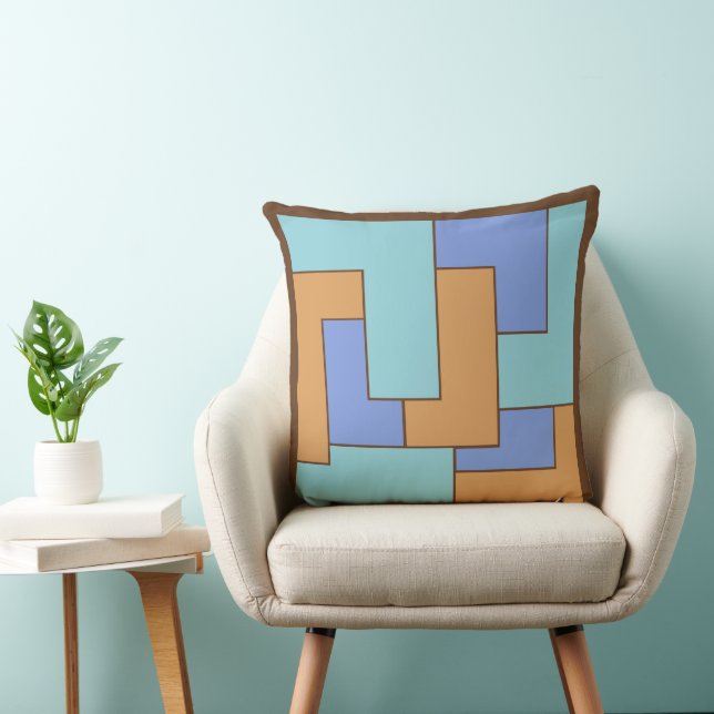 Geometric 1960s Calm Periwinkle Turquoise Camel Throw Pillow (Chair)