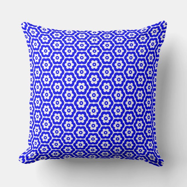 Geometric 280514 (03) - Blue on White Throw Pillow (Front)